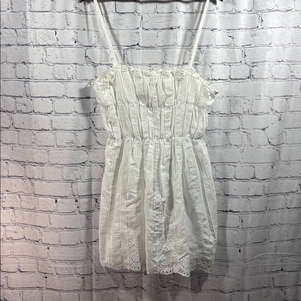 Eyelet and Lace White Mini Formal or Party Dress